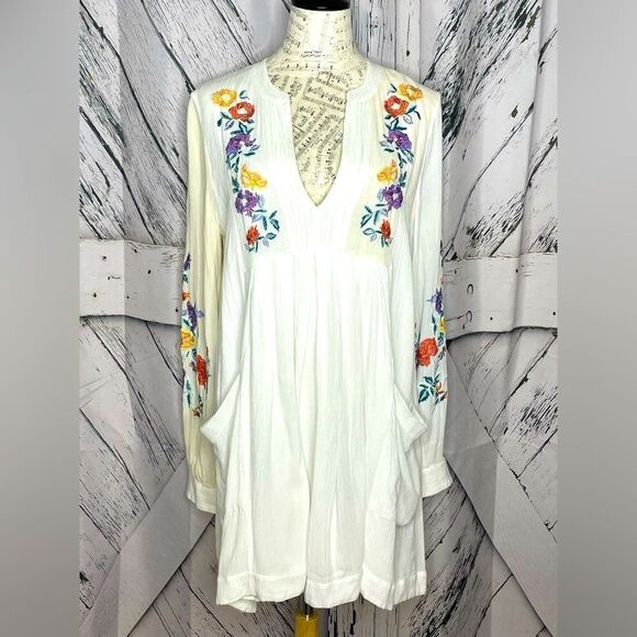 FREE PEOPLE MIA GAUZE EMBROIDERED MINI DRESS Small - Picture 1 of 10